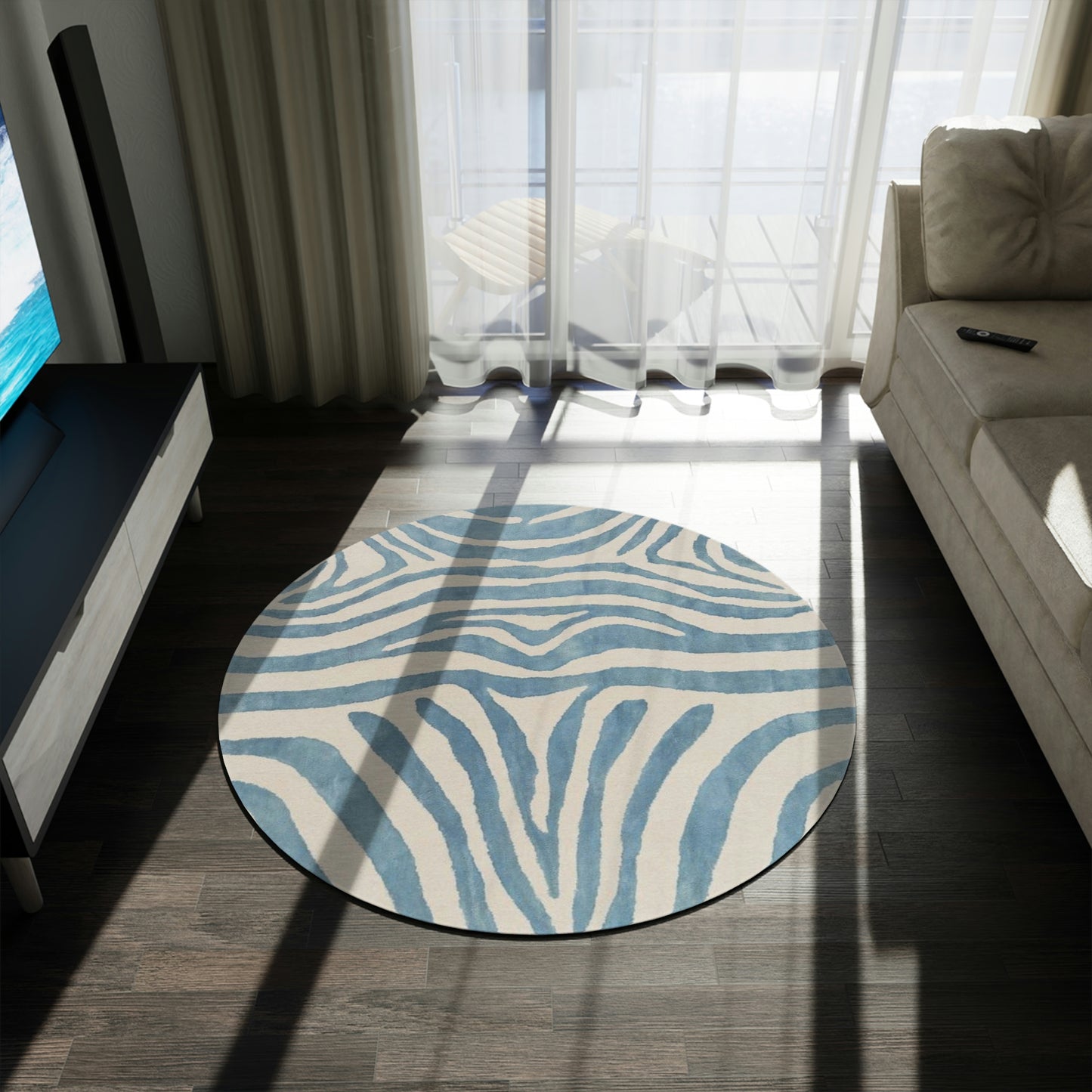 Round Zebra Blue Rug