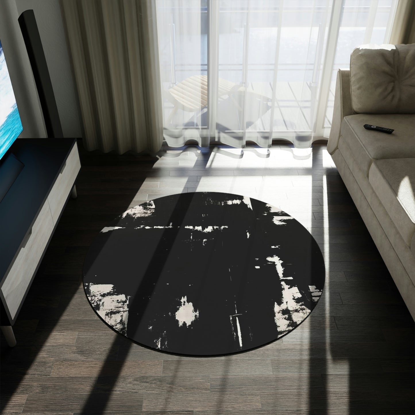 Splattered Black Round Rug