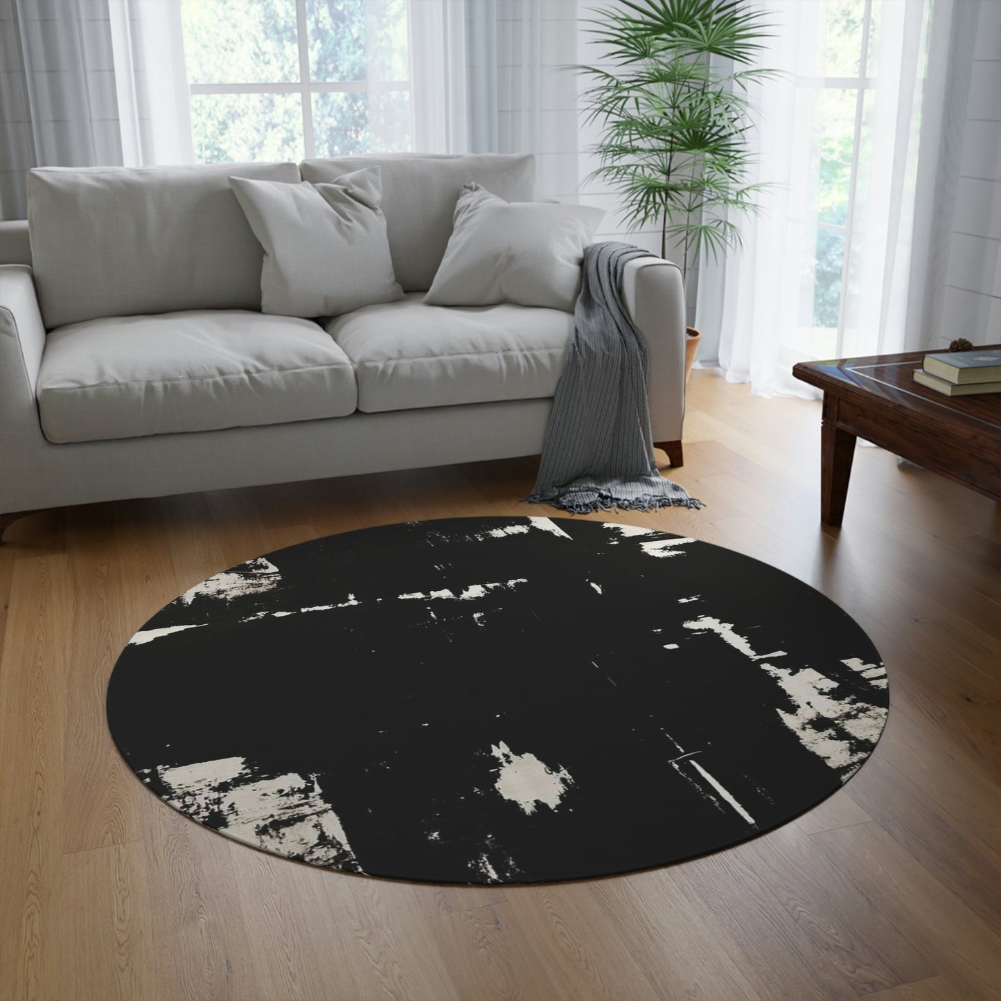 Splattered Black Round Rug