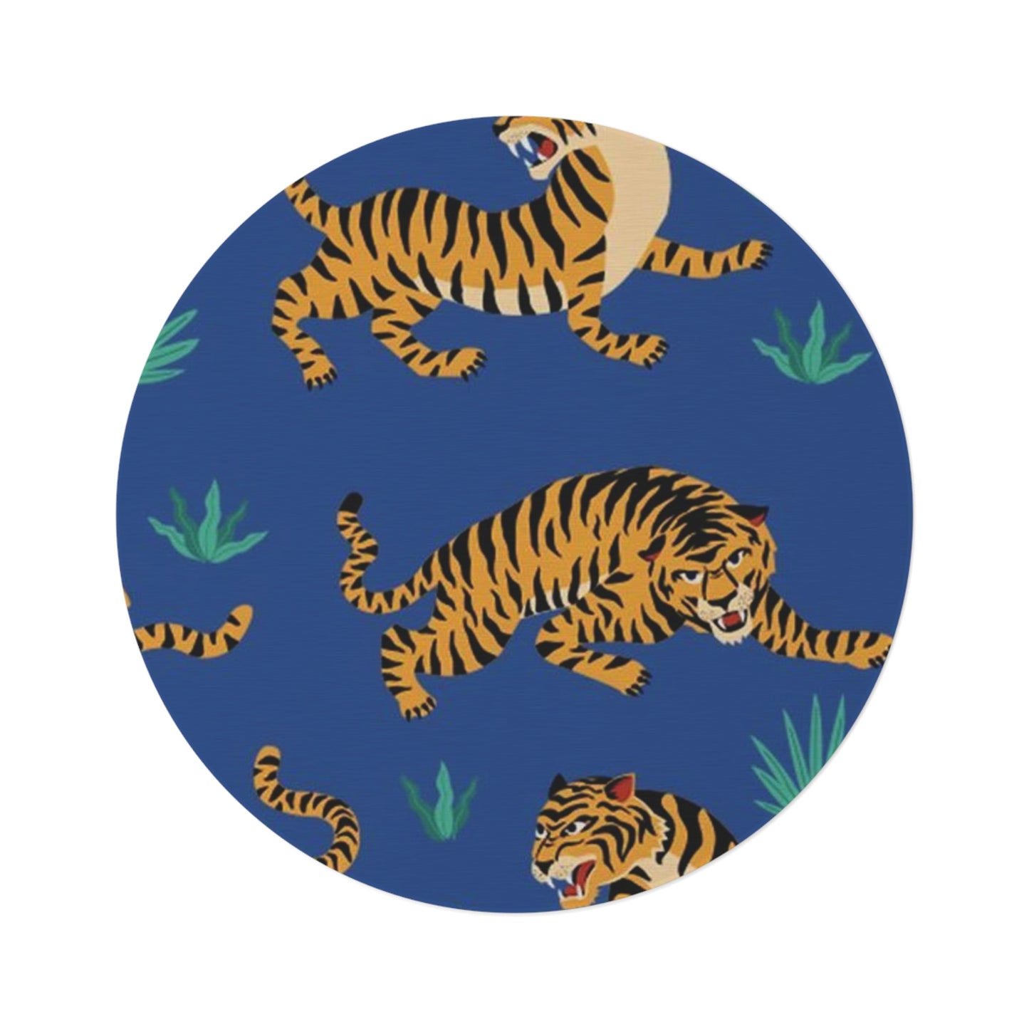 Blue Tigers Round Rug